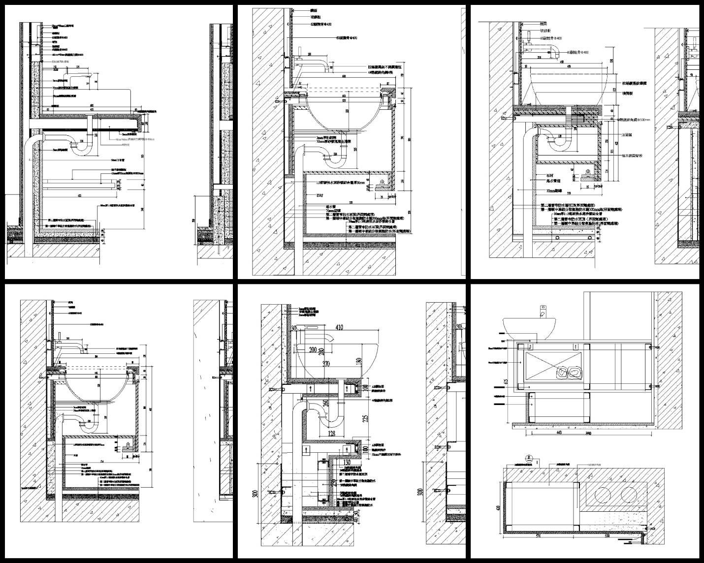 【各類CAD Details細部大樣圖庫】衛生間台盆鋼架剖面詳圖CAD大樣圖